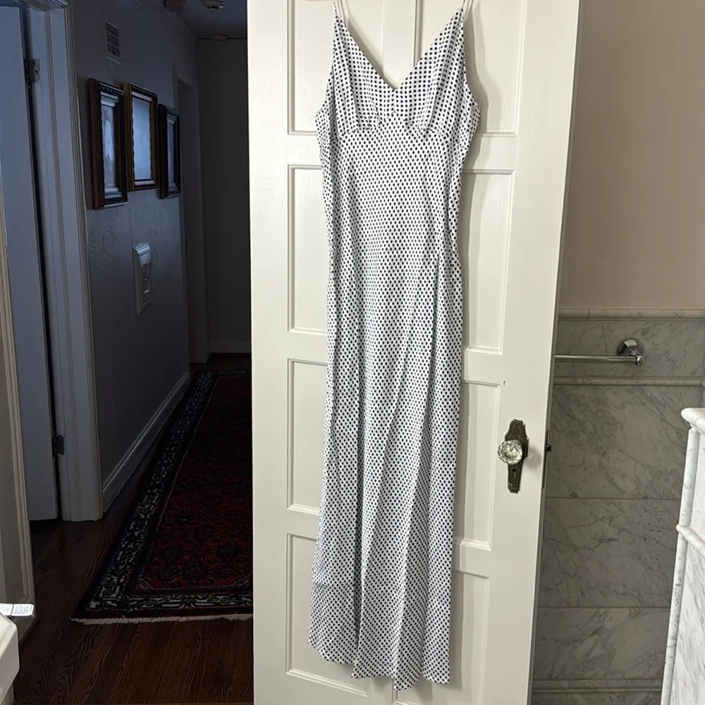 J.Crew Collection full-length luster crepe V-neck slip dress dot print BU220
